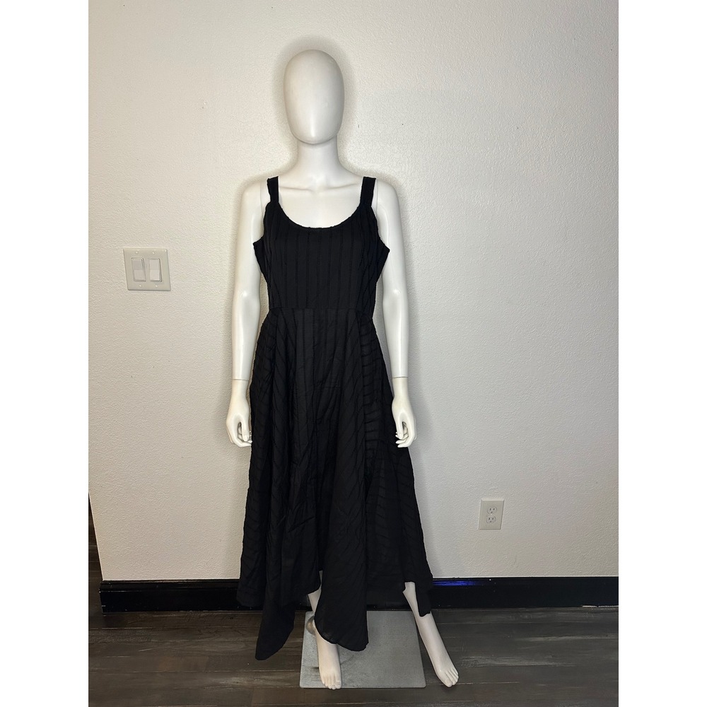 Disturbia Blythe Handkerchief Hem Midaxi Dress Black Cotton